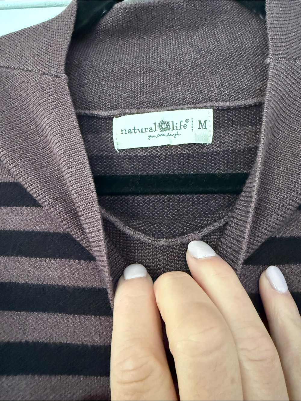 NATURAL LIFE Mauve Brown and Black Striped Crewneck Cardigan
